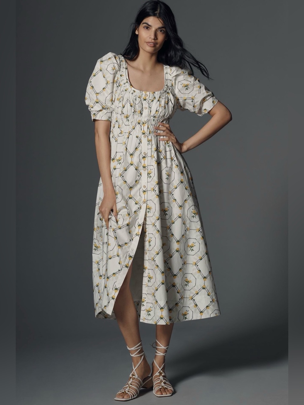 Anthropologie Short-Sleeve High-Low Midi Gorgeous Summer Dress